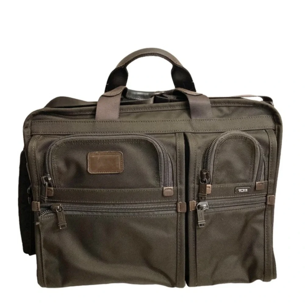 Tumi brown nylon leather combo briefcase laptop bag